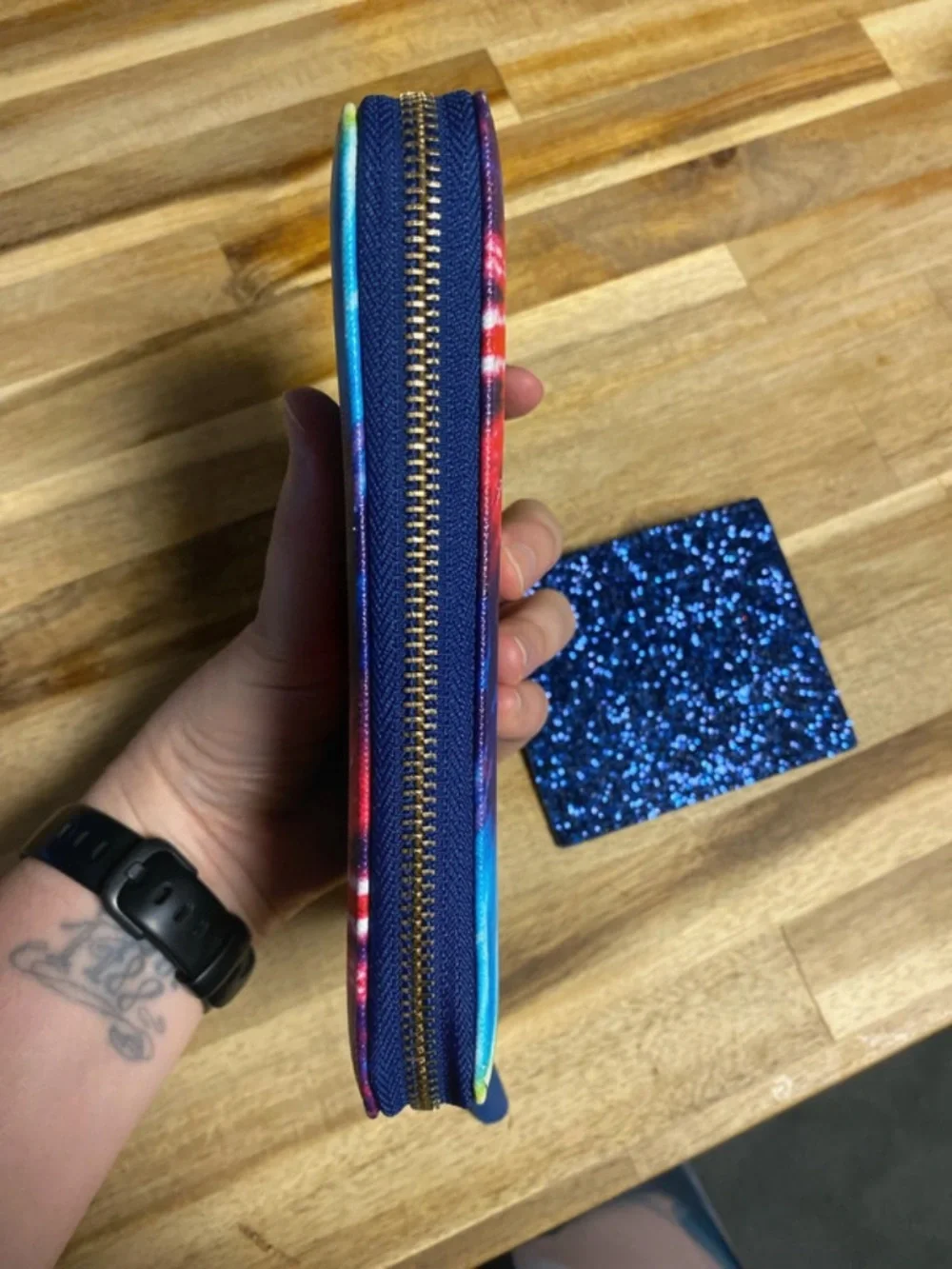 Kate Spade Greta Court Tie-Dye Wallet and Card Holder- Blue Glitter